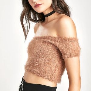 Fuzzy Crop Short Sleeve Top